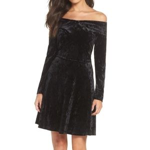 Velvet Off The Shoulder Fit & Flare Dress